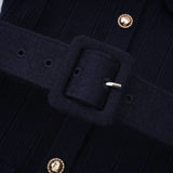 Fern Navy Blue Satin Panel Knit Midi Dress