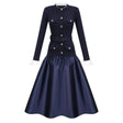 Fern Navy Blue Satin Panel Knit Midi Dress