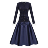 Fern Navy Blue Satin Panel Knit Midi Dress