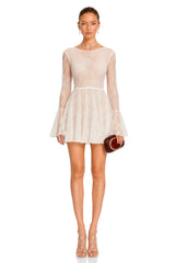 Fernanda White Pleated Floral Lace Mini Dress