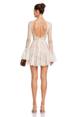 Fernanda White Pleated Floral Lace Mini Dress
