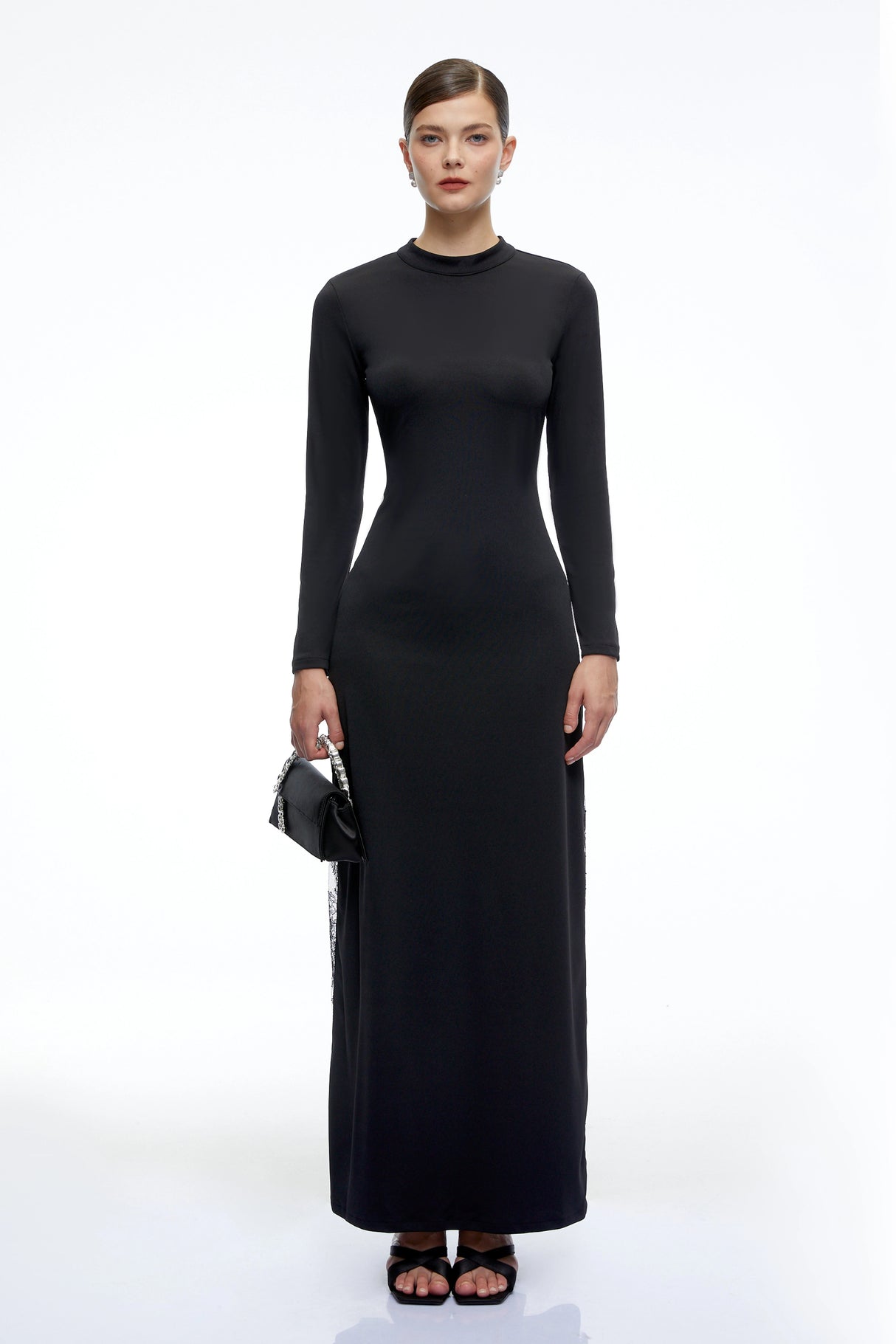 Fernande Black Floral Lace Maxi Dress