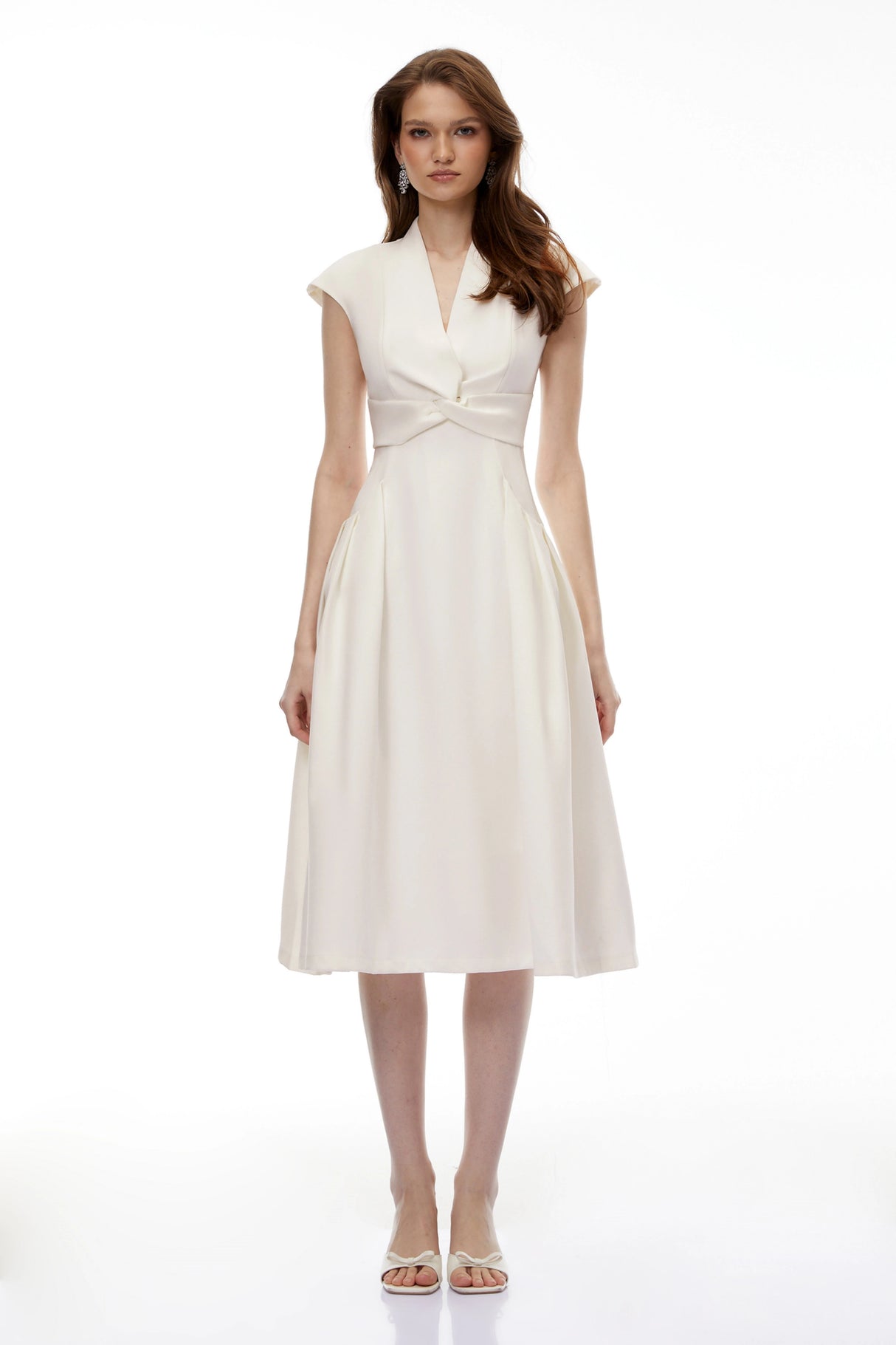 Fevronia White Sleeveless Twist Front Midi Dress