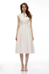 Fevronia White Sleeveless Twist Front Midi Dress