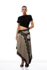 Fiamma Black Gathered Lace Panel Maxi Dress