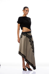Fiamma Black Gathered Lace Panel Maxi Dress
