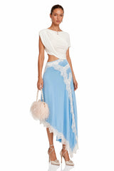 Fiamma Blue Gathered Lace Panel Maxi Dress