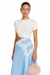Fiamma Blue Gathered Lace Panel Maxi Dress