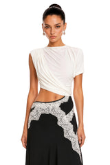 Fiamma Color Block Gathered Lace Panel Maxi Dress