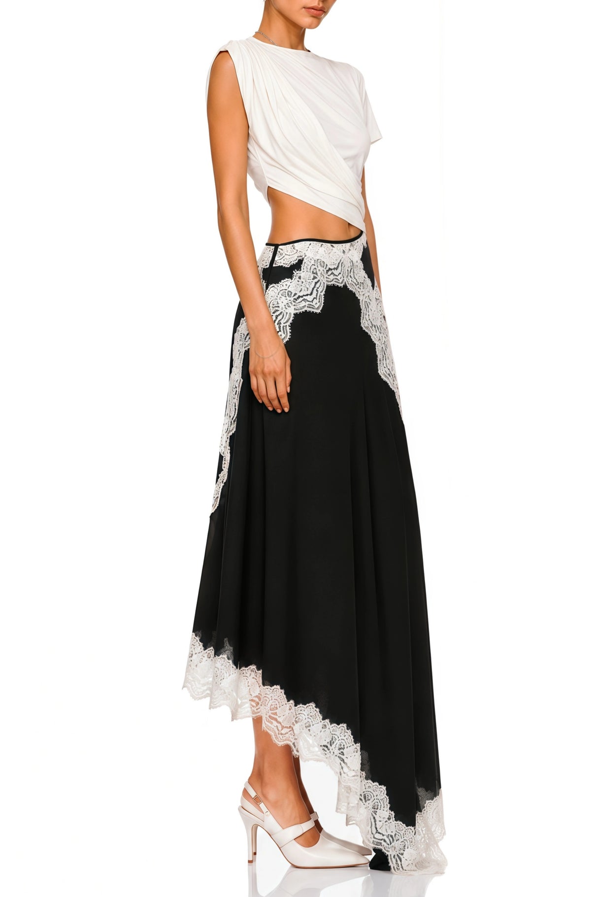 Fiamma Color Block Gathered Lace Panel Maxi Dress