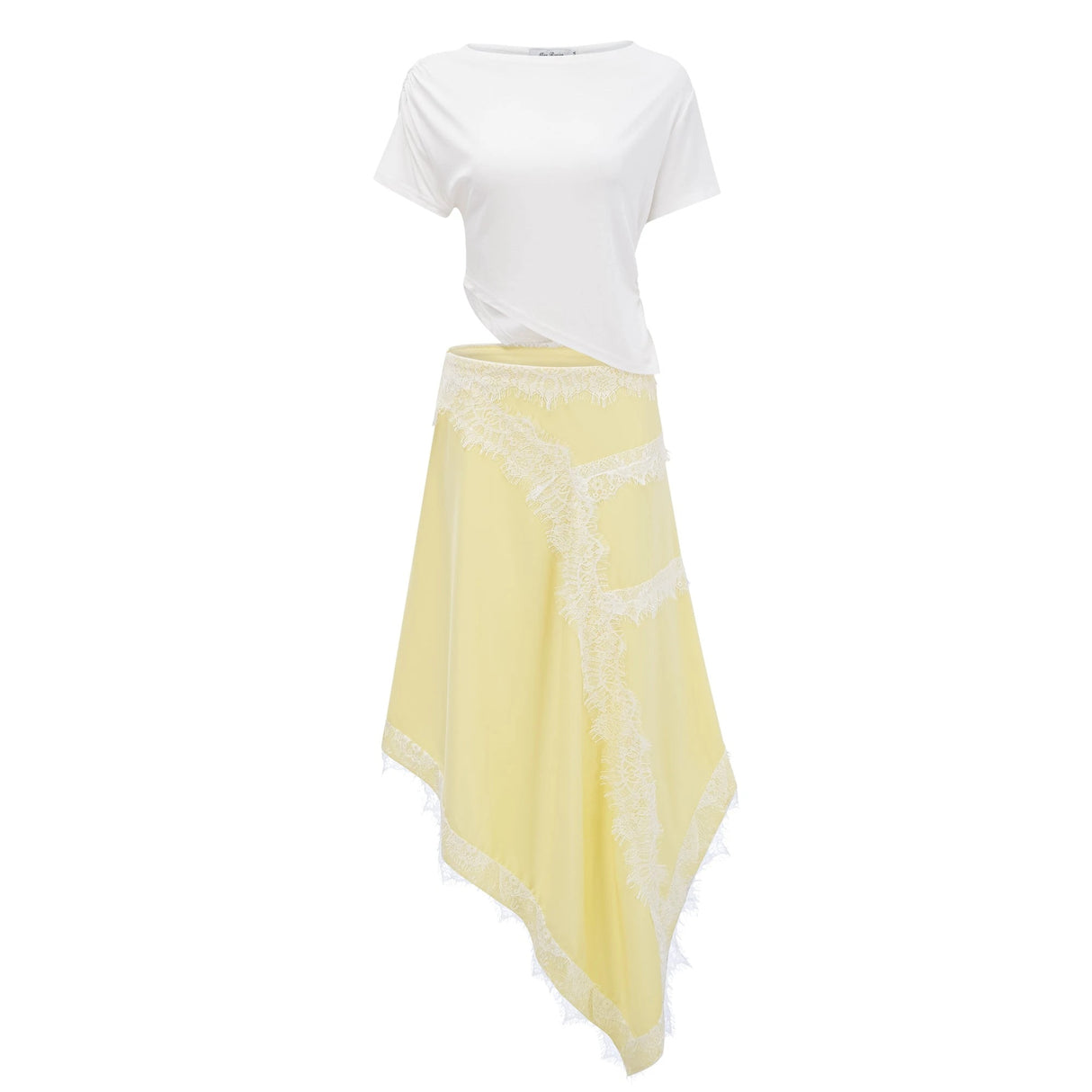Fiamma Yellow Gathered Lace Panel Maxi Dress
