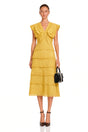Fidji Yellow Layered Embroidered Midi Dress