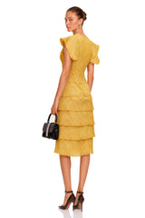 Fidji Yellow Layered Embroidered Midi Dress