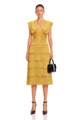 Fidji Yellow Layered Embroidered Midi Dress