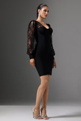 Filippa Black Lace Sleeve V-Neck Dress