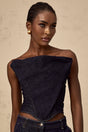 Filippa Denim Top - Off - the - shoulder Design - Contrast Stitching - Cinched Waist - Rear Zipper