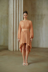 Filippa Midi Dress Pink Pleated Asymmetrical Calf - Length