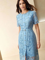 Filippa Midi Dress - Round Neck - Wedding - Regular Sleeve - High Waist - Elegant