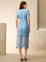 Filippa Midi Dress - Round Neck - Wedding - Regular Sleeve - High Waist - Elegant
