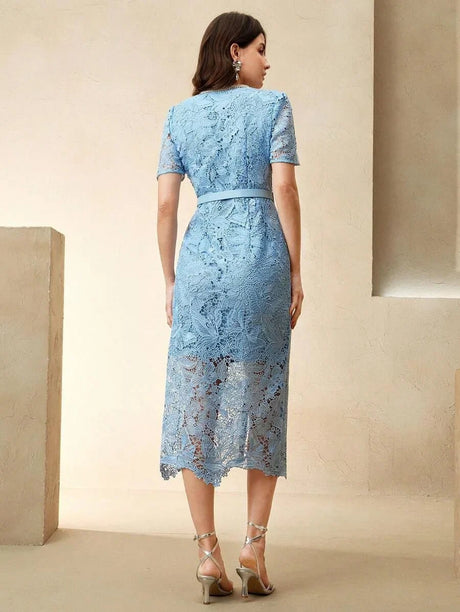 Filippa Midi Dress - Round Neck - Wedding - Regular Sleeve - High Waist - Elegant