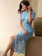 Filippa Midi Dress - Round Neck - Wedding - Regular Sleeve - High Waist - Elegant