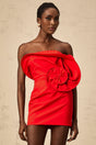 Filippa Strapless Mini Dress - Floral Appliqué - Boned Bodice - Stretch Design - Off the Shoulder