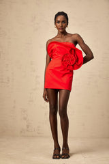 Filippa Strapless Mini Dress - Floral Appliqué - Boned Bodice - Stretch Design - Off the Shoulder