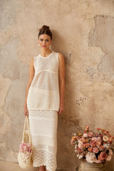 Filippa Top & Skirt Set White Crochet Cut - Out Ankle - Length
