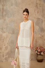 Filippa Top & Skirt Set White Crochet Cut - Out Ankle - Length