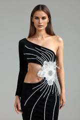 Filomena Black Pearl Floral Dress