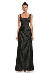 Fiona Black Satin Square Neck Maxi Dress