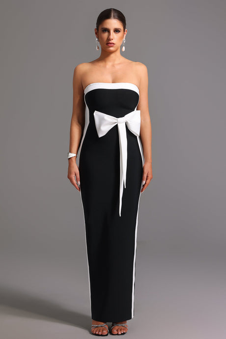 Fiona Black Strapless Bow Detail Dress for Special Occasions and Evening Events