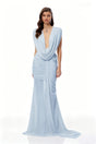 Fíona Blue Asymmetrical Draped Maxi Gown