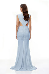 Fíona Blue Asymmetrical Draped Maxi Gown
