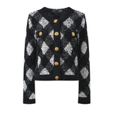 Fiona Cardigan - Classic Cropped Silhouette - Chic Argyle Pattern - Cozy Knit Fabric