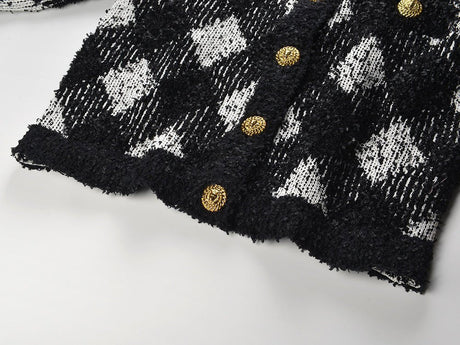 Fiona Cardigan - Classic Cropped Silhouette - Chic Argyle Pattern - Cozy Knit Fabric