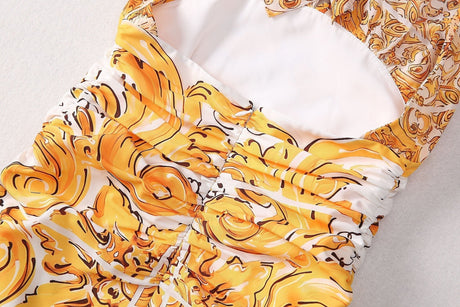 Fiona Dress - Halter Neck Silhouette - Baroque Pattern Design - Tailored Fit - Wrap Around Neckline