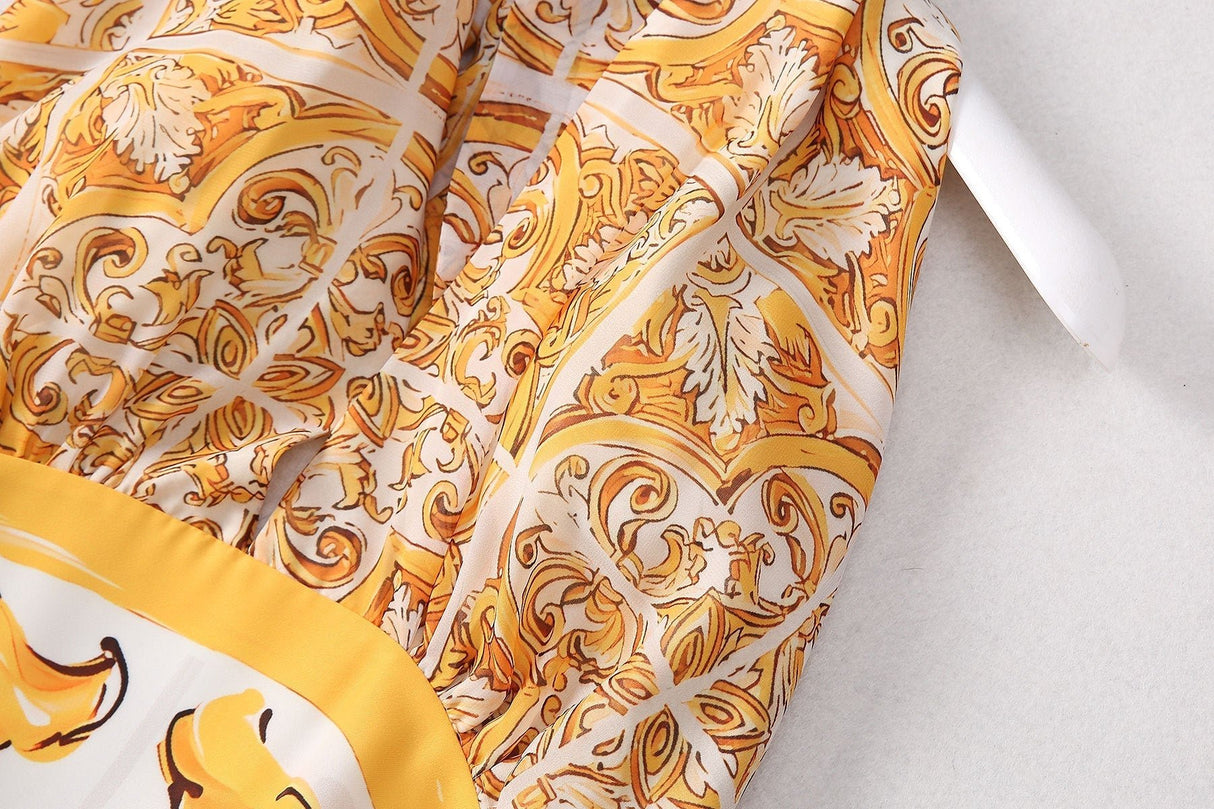 Fiona Dress - Halter Neck Silhouette - Baroque Pattern Design - Tailored Fit - Wrap Around Neckline