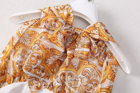 Fiona Dress - Halter Neck Silhouette - Baroque Pattern Design - Tailored Fit - Wrap Around Neckline