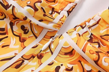 Fiona Dress - Halter Neck Silhouette - Baroque Pattern Design - Tailored Fit - Wrap Around Neckline