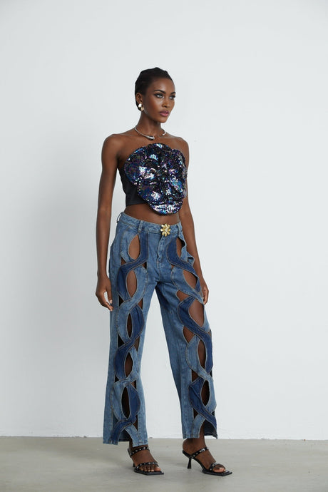 Fiona Floral Top - Off - the - Shoulder Design - Sequin Embellishments - Faux - Flower Detailing - Cropped Length