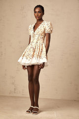 Fiona Mini Dress Yellow Floral Print Pleated