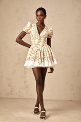 Fiona Mini Dress Yellow Floral Print Pleated