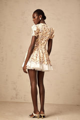 Fiona Mini Dress Yellow Floral Print Pleated