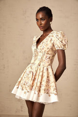 Fiona Mini Dress Yellow Floral Print Pleated