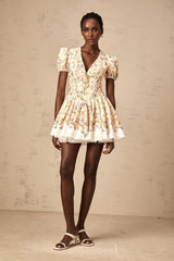 Fiona Mini Dress Yellow Floral Print Pleated