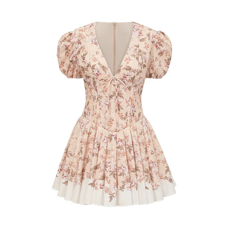 Fiona Mini Dress Yellow Floral Print Pleated