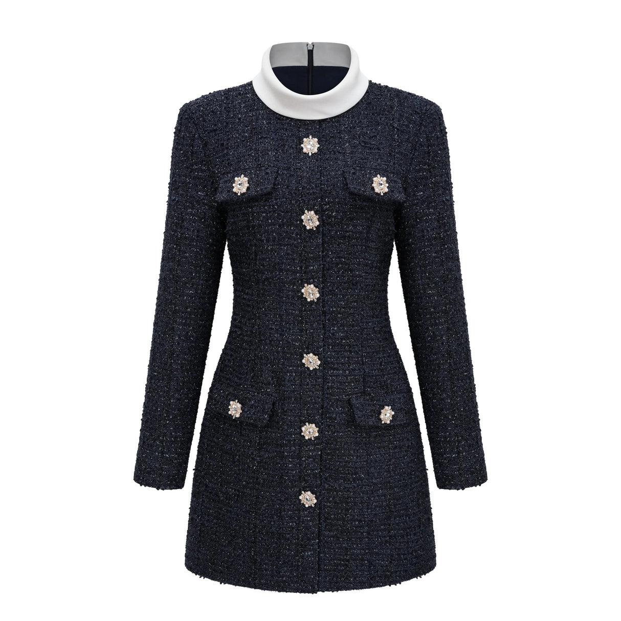 Fiona Navy Blue Embellished Tweed Mini Dress