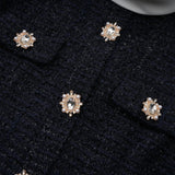 Fiona Navy Blue Embellished Tweed Mini Dress