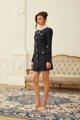 Fiona Navy Blue Embellished Tweed Mini Dress